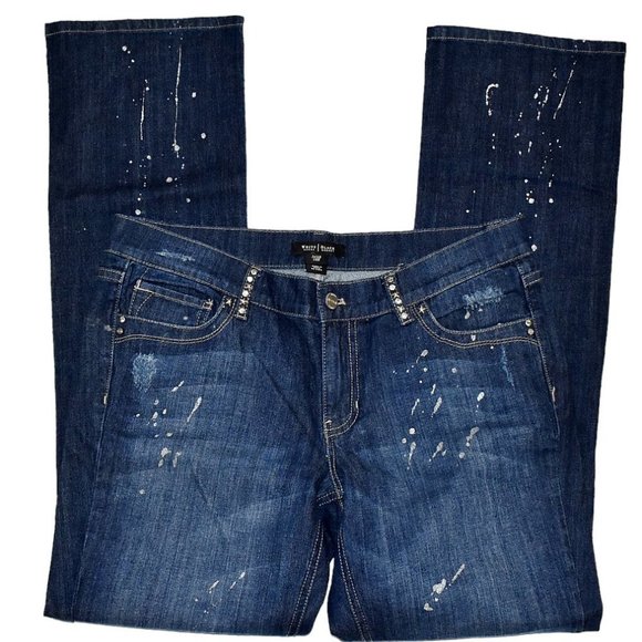 WHBM "Superstar"Distressed/Paint Splattered Straight Leg Stretch Jeans - Picture 8 of 8